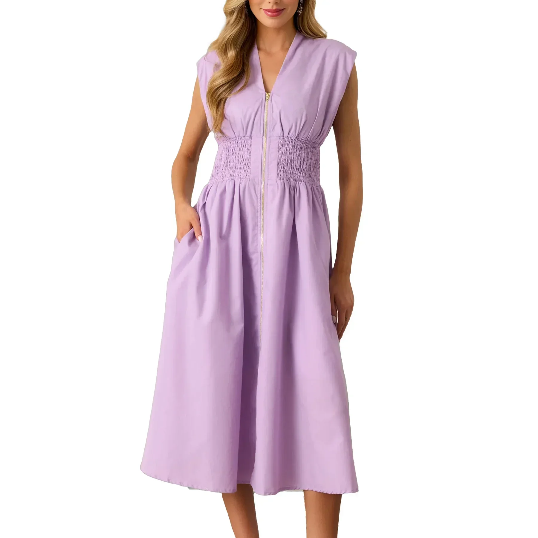 

LIBIELIY, новое летнее модное элегантное однотонное плиссированное платье миди с поясом для женщин, модные халаты с v-образным вырезом и летающими рукавами, женская часть