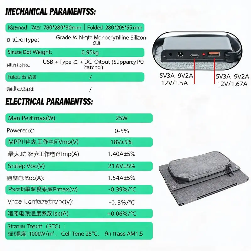 25W Solar Folding Bag, Portable Outdoor Travel Charger, Foldable Photovoltaic Panel