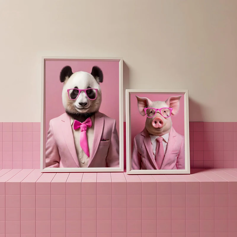 الوردي نظارات دعوى الأرنب الجمل الهامستر الفيل الباندا صورة المشارك طباعة صور فنية للجدران قماش اللوحة غرفة ديكور المنزل #3