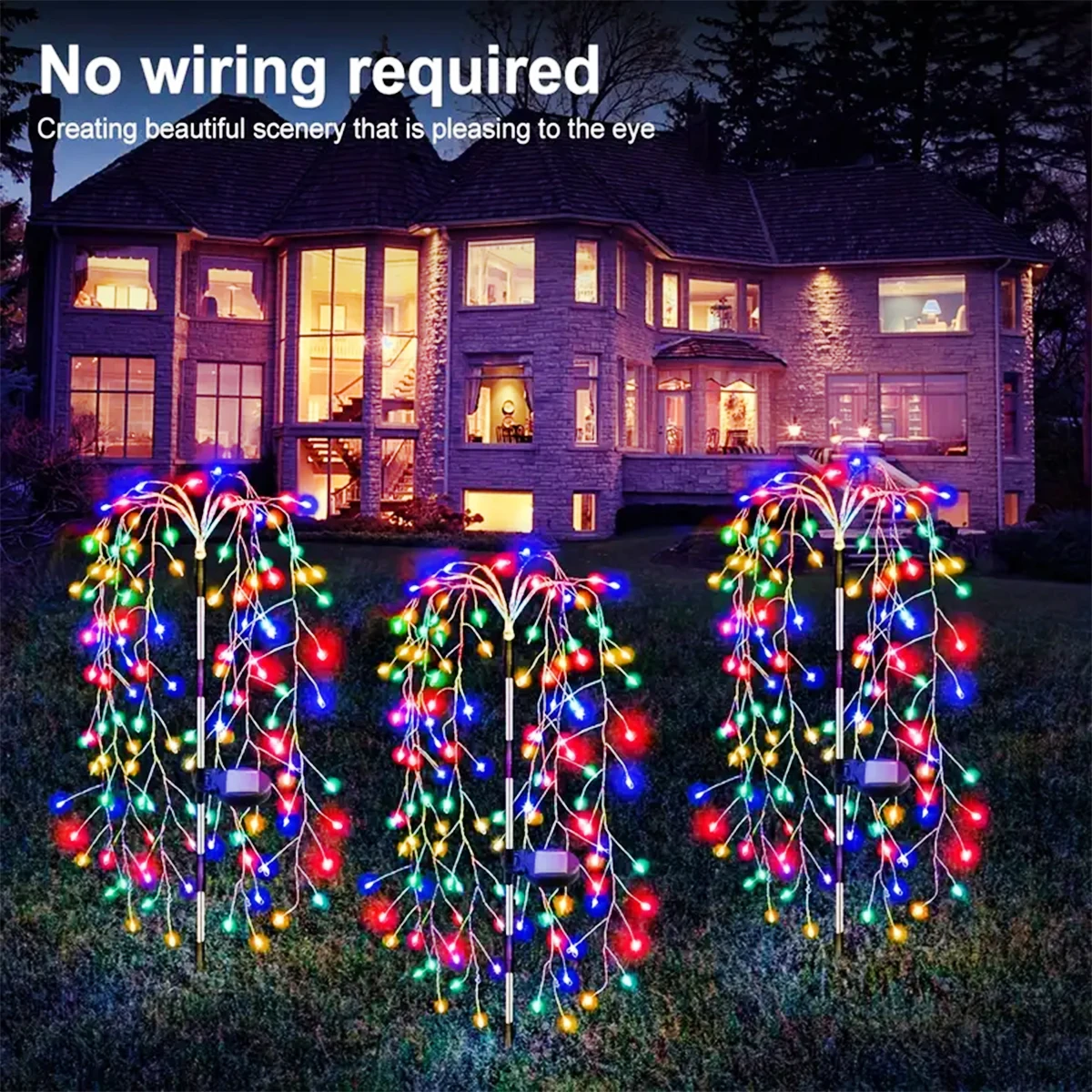 Imagem -05 - Solar Powered Willow Tree Fireworks Lamp 200 ou 120led String Light Luzes ao ar Livre Modos de Iluminação Jardim Luzes Decorativas