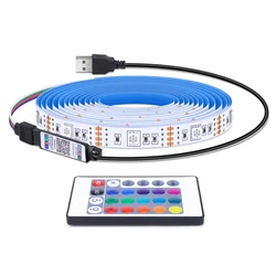 1-2M USB Powered LED Light String Computer Desk DIY Backlight 24 Key Remote Control RGB Multicolor Tape Home Decor Light Strip