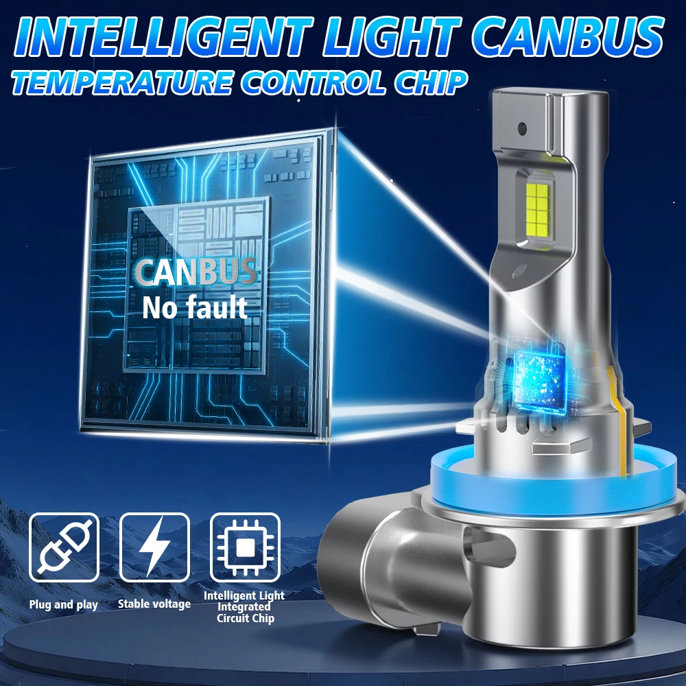 2x H11 LED Headlight Bulbs Lights CANBUS Fan Cooling 50000LM 200W 3570 CSP Chips Internal Drive Auto Light 6000K Headlamp