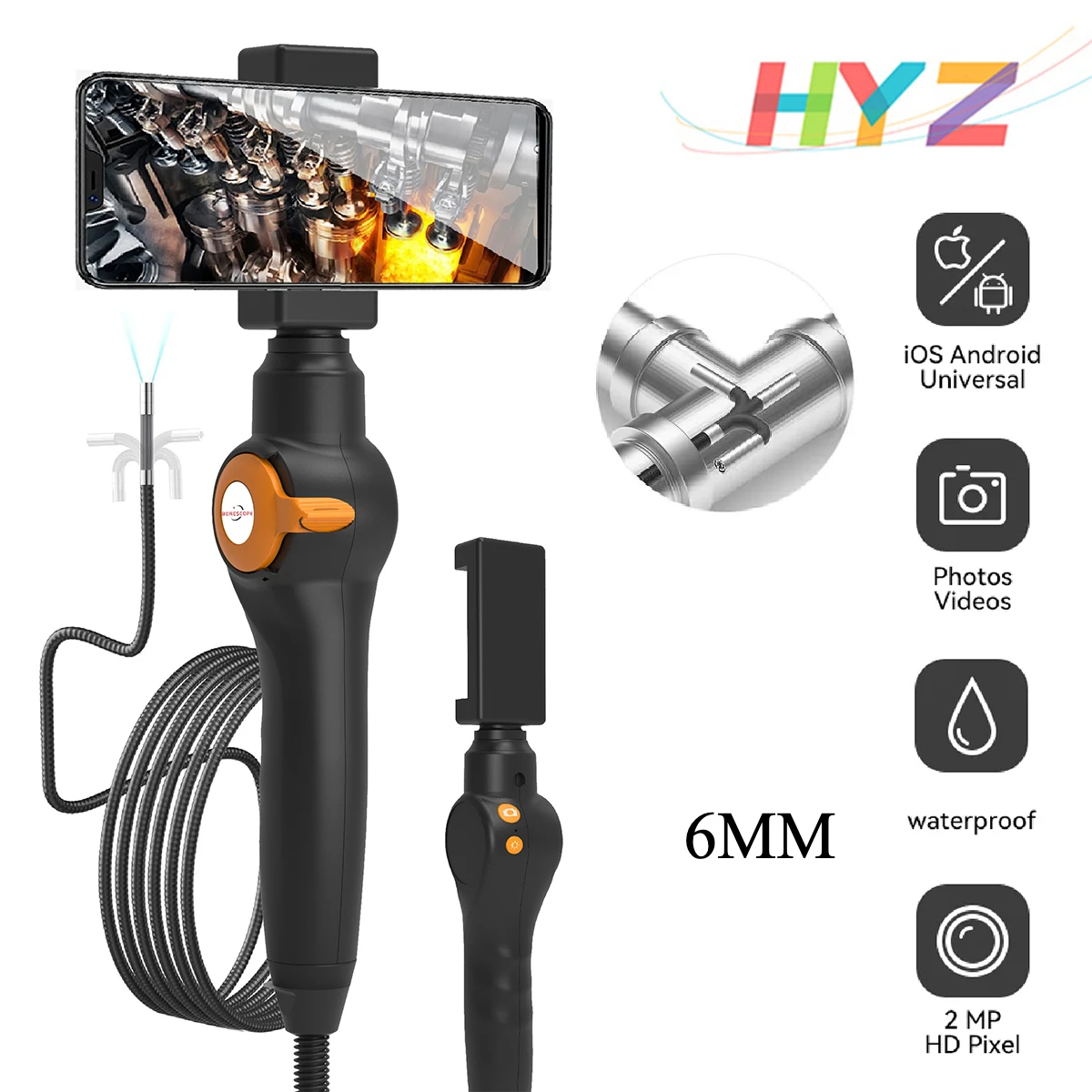 Ralcam Two-Way Articulating Borescope with Light 6.2mm Articulated Snake Camera 1MP Endoscope Inspection Camera 3.3FT Semi-rigid