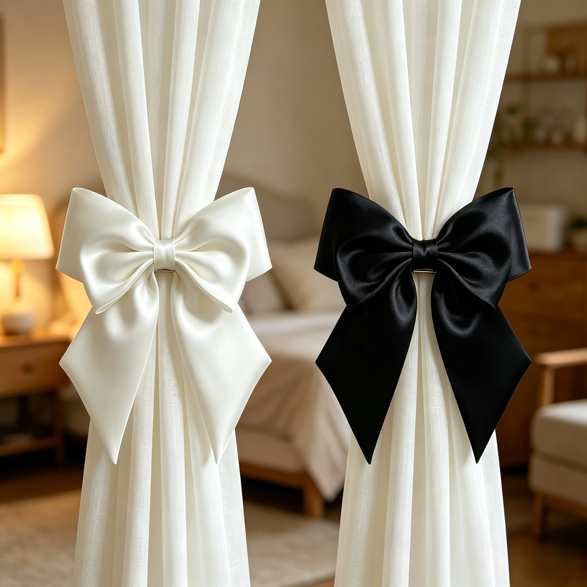 French‑Style Ribbon Bow Curtain Holdback 1Pc, Luxurious Bow‑Shaped Tiebacks for Drapes Blinds Household Curtain Decoration