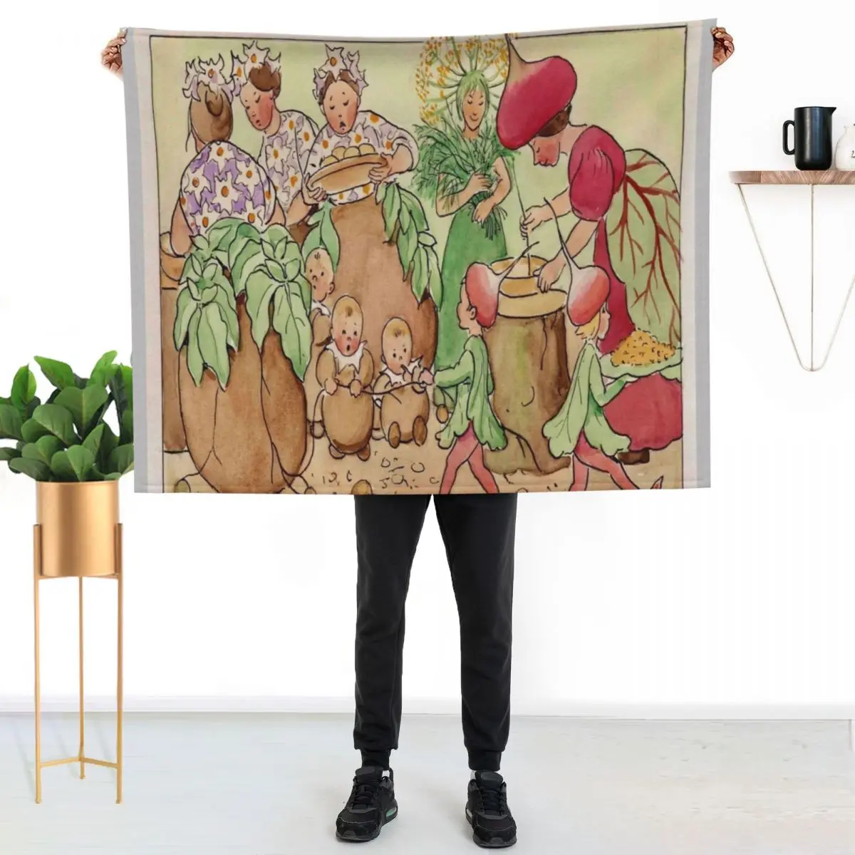 

“The Root Cellar” by Elsa Beskow (1921) Throw Blanket Men's Soft Warm Throw Blanket for Couch