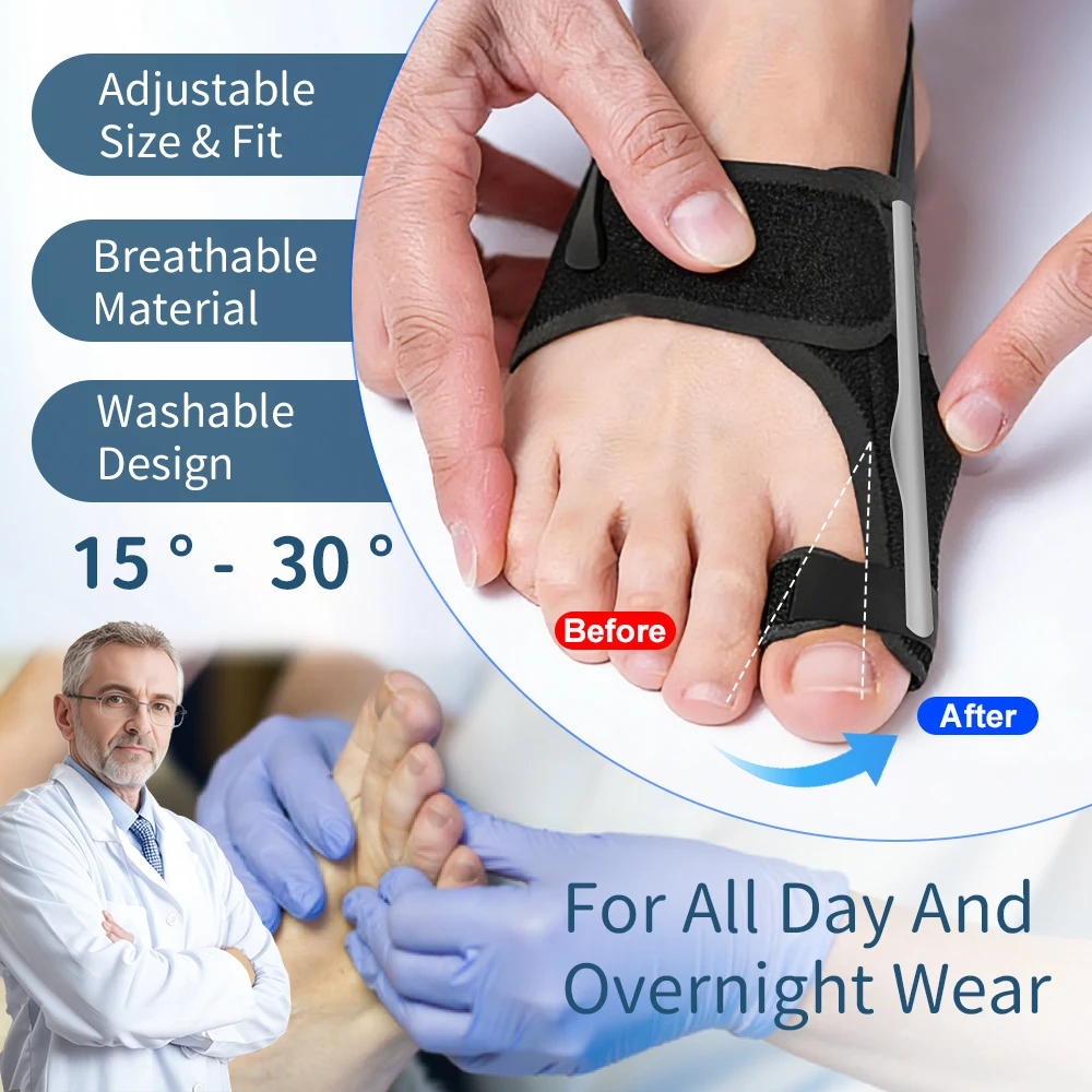 2Pcs Hallux Valgus Bunion Corrector Bunion Corrector Comfortable Big Toe  Straightener with Pads Splint Hallux Valgus