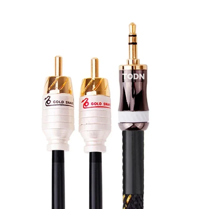TODN HiFi 4N OFC RCA كابل الصوت 3.5 مللي متر إلى 2RCA aux التوصيل إشارة ثعبان مطلية بالذهب التوصيل لمكبر الصوت الهاتف المحمول