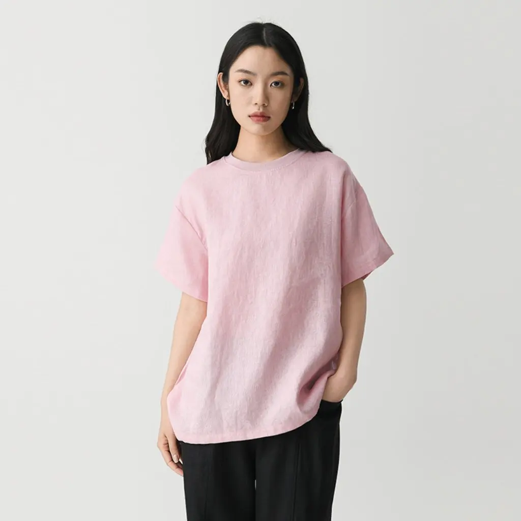 

Women's Summer T-Shirt Slim Fit Short-Sleeved Pure Linen Versatile High-End Old Money Style Single Color Top