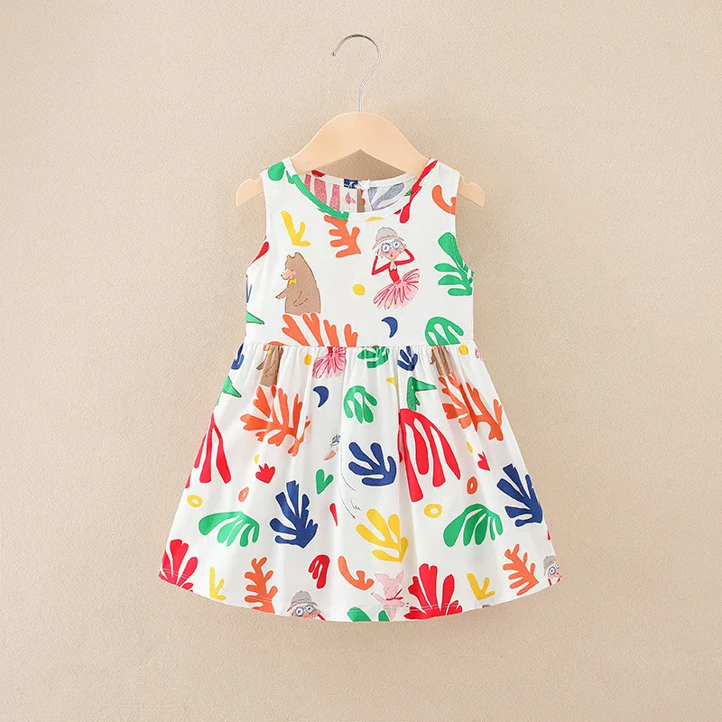 1-7 Years Baby Girls Sleeveless Flower Print Dresses Clothes Kids Summer Princess Dress Children Party Ball Pageant Dress Outfit