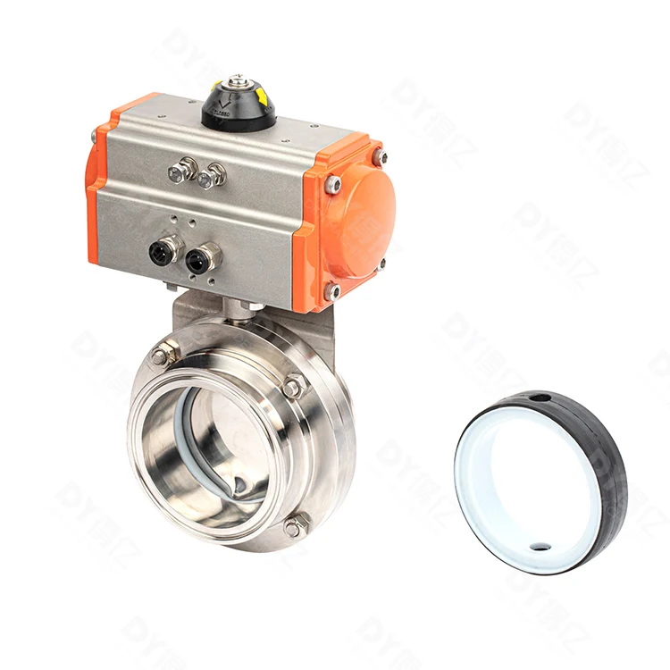 Hygienic Grade 51mm Stainless Steel Pneumatic Actuator Triclamp Butterfly Valve with PTFE seal