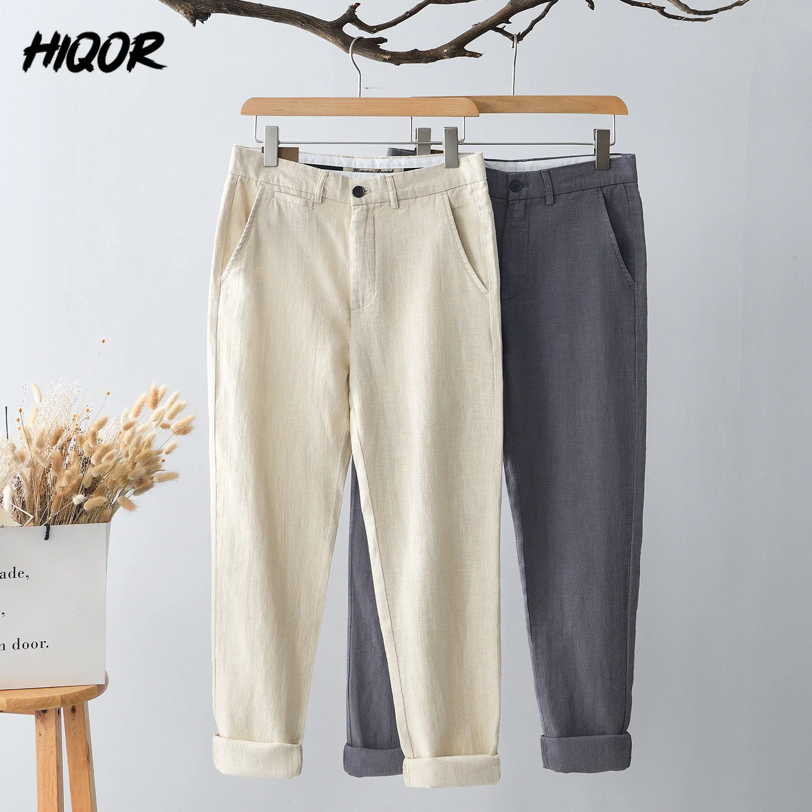 

HIQOR Linen Man Pants Spring Summer Cotton Linen Trousers For Men Fashion Pantalones Hombre Korean Breathable Casual Pants Male