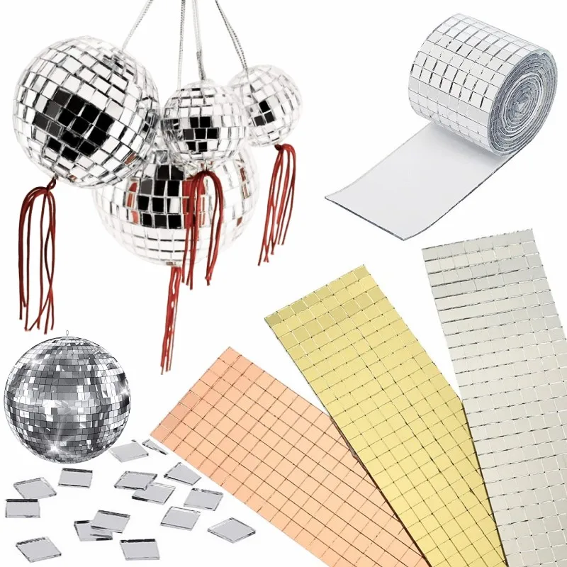 Self Adhesive Mirror Mosaics Sheets Mini Square Glass Mosaic Tiles Stickers DIY Disco Ball Home Party Decorations Handmade Craft