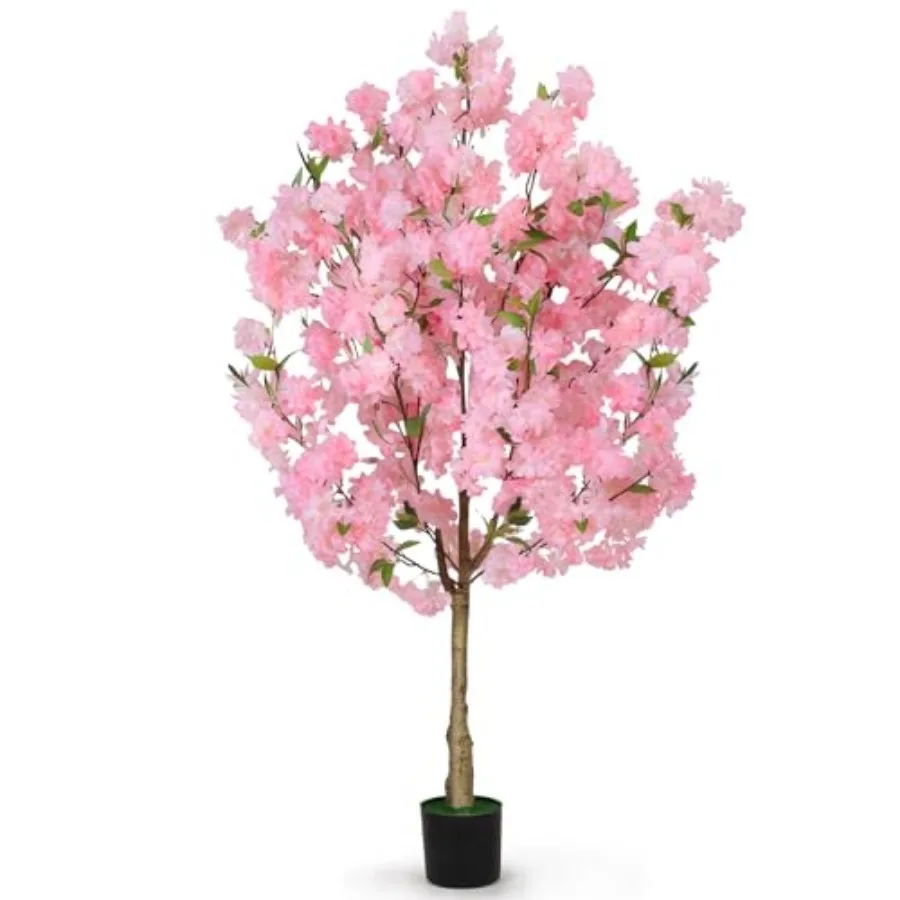 Artificial Cherry Blossom Tree Fake Plants Faux Sakura Flowers, 4Feet for Indoor Living Room Home House Entryway Bedroom Office