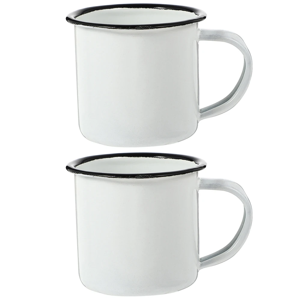 

2 Pcs Tea Mugs Enamel Drinking Cup Vintage Mini Chinese Style Creative Enamell White Coffee Office