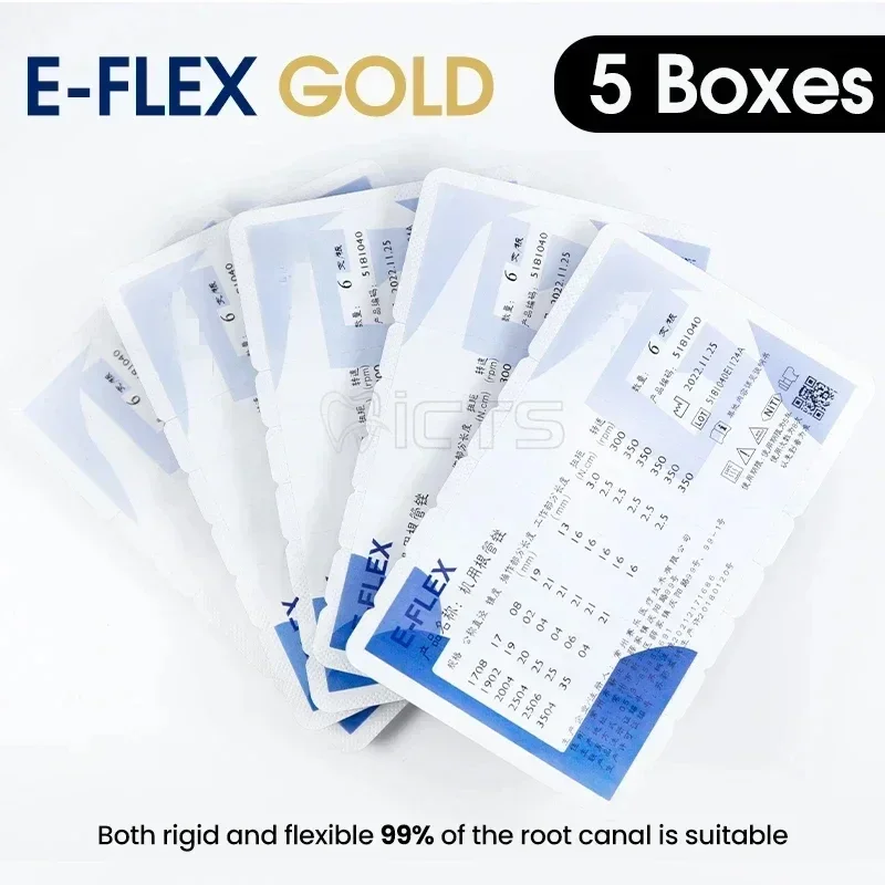 

5 Pcs Variable Pitch NiTi Files E-FLEX GOLD Safety Non-cutting Tip Effective Root Canal Preparation Instruments for Curved Canal