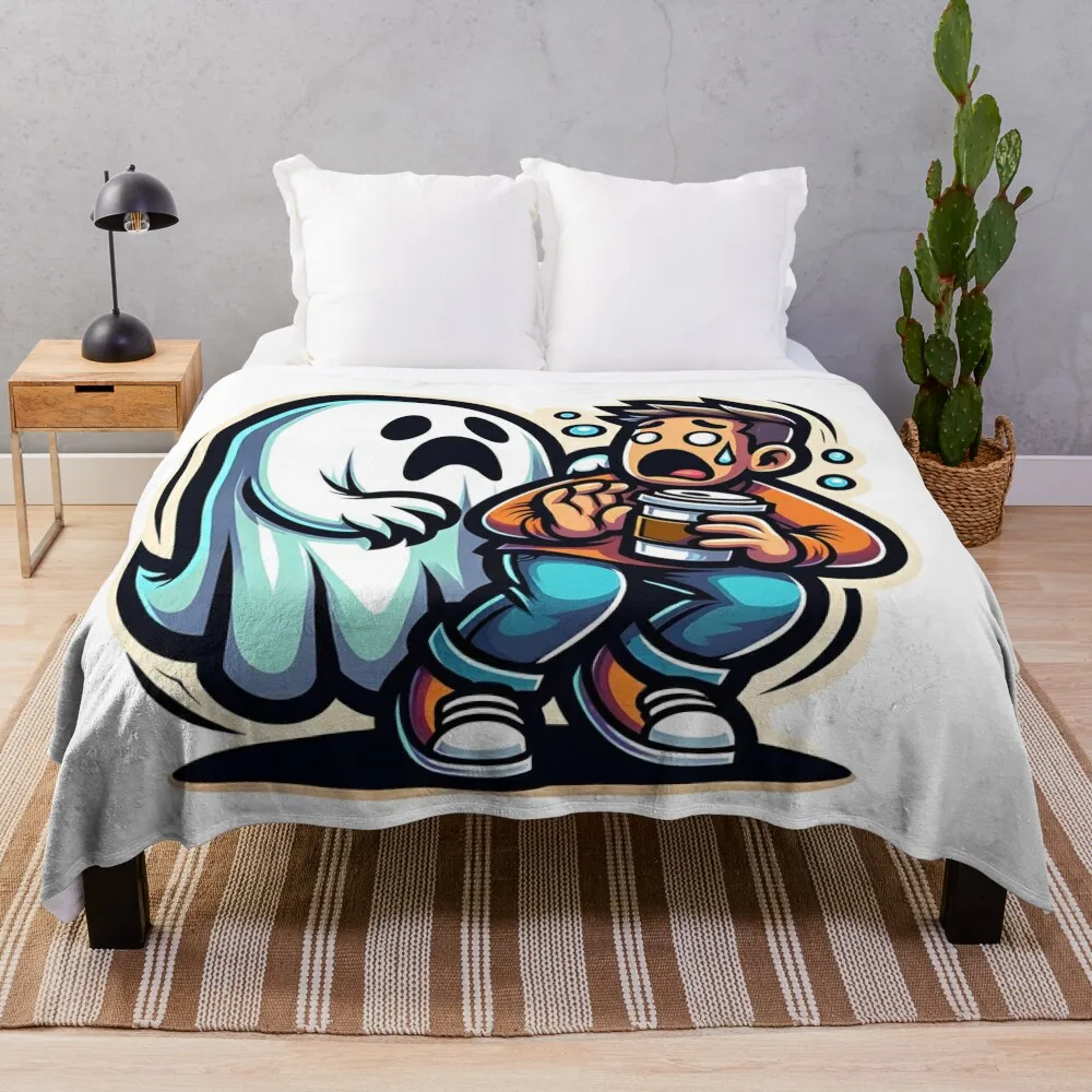 Human Frightened of Ghost Sticker Tshirt Throw Blanket Winter beds christmas decoration decorative Decoratives Blankets