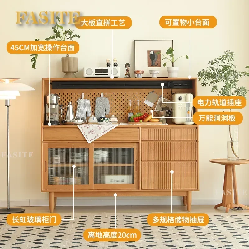 Nordic Solid Wood Dining Side Cabinet Japanese Cherry Wood Storage Cabinet Integrated Household Kitchen Wall Storage