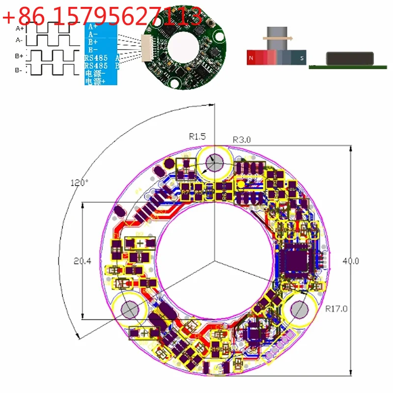 2pcs/lot Hollow Absolute Value Single Turn Multi Turn Encoder 16 Bit RS485 Interface ModbusRTU with AB Pulse Output