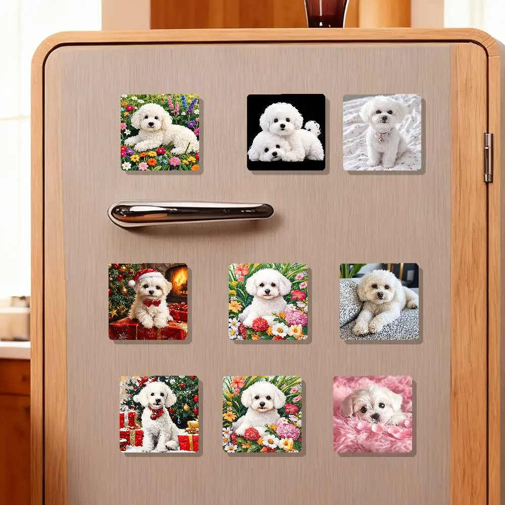 White Puppy And Wildflower Refrigerator Magnet Personalized Creative Magnetic Stickers With Magnets