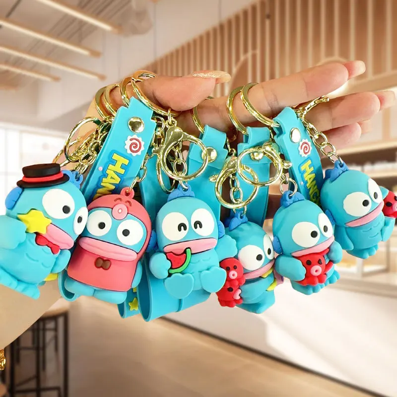 MINISO Sanrio Cute Cartoon Funny Clown Fish Stupid Fun Blue PVC Car Keychain Exquisite Cartoon Gift Keychain Pendant