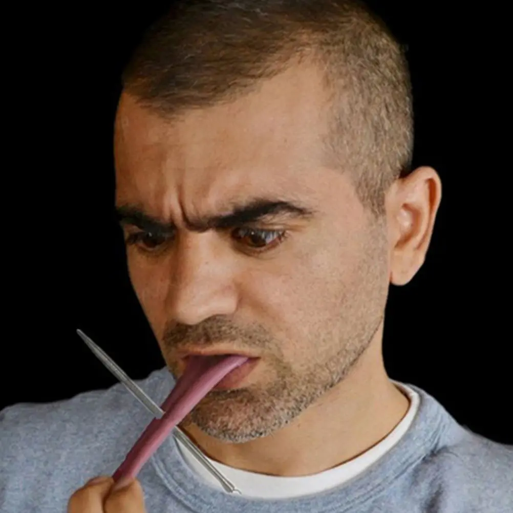 

6pcs Fake Tongue Props Halloween Party Artificial Steel Needle Pierced Lifelike Prank Simulation Festival Cosplay Tongue