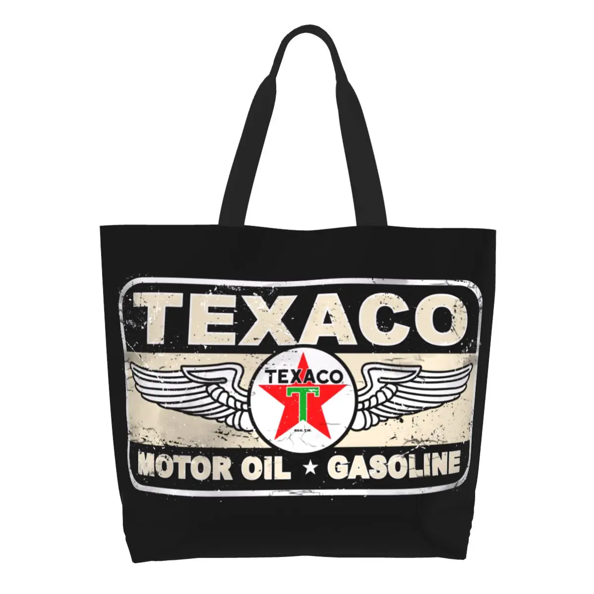 Vintage Texaco Sign Groceries Shopping Bag Kawaii Printing Canvas Shopper Tote Shoulder Bag Large Capacity Washable Handbag