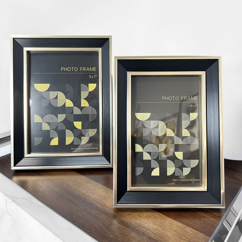 

Premium Minimalist Black and Gold Solid Wood Picture Frame Marble Pattern White Decor for Model Homes Elegant Photo Frame