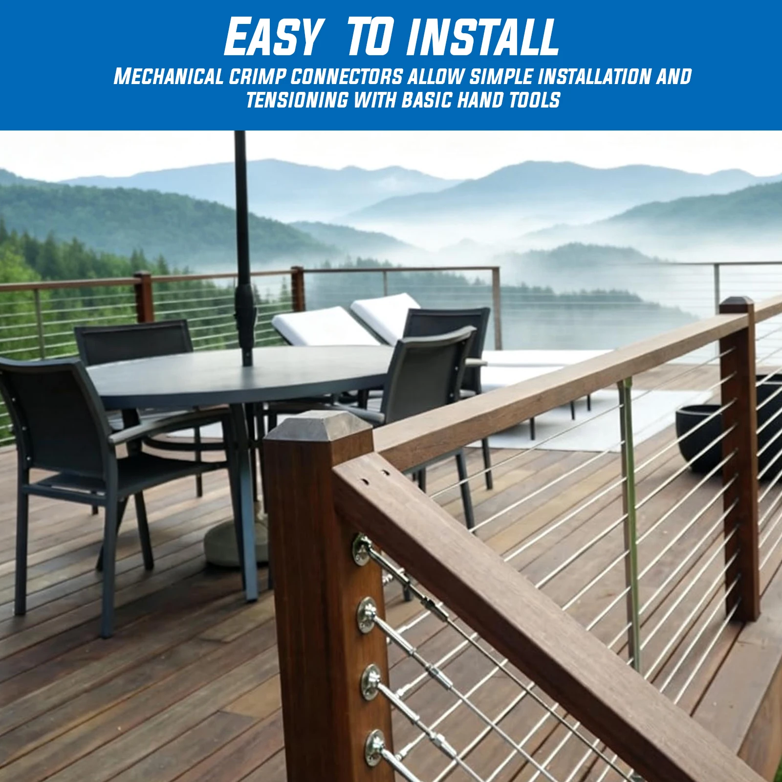 

Комплект фурнитуры для кабельных ограждений из нержавеющей стали: натяжители C0981-1004 (10 шт.) и поворотные концевики C0981-S104 (10 шт.) для деревянных столбов