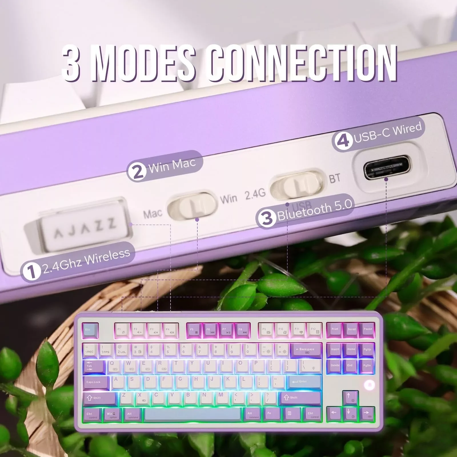 Ajazz Ak870 RGB Gaming Mechanische Tastatur Hot Swap 84 Tasten Drahtlose Bluetooth 2,4G Wired