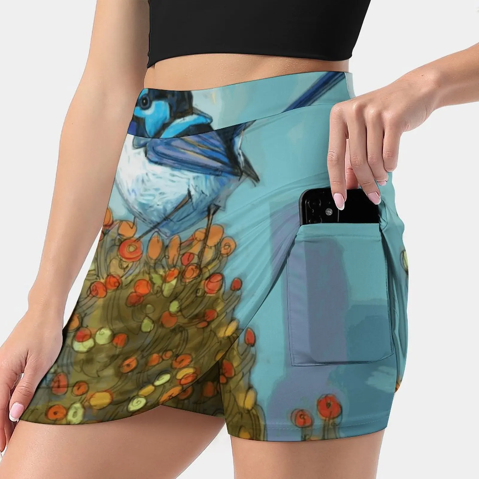 

Blue Wren On Bush New Women Skirts Double-Layer Printed Short Dress Mini Sport Skirt Blue Wren Bird Wren Nature Australia Avian