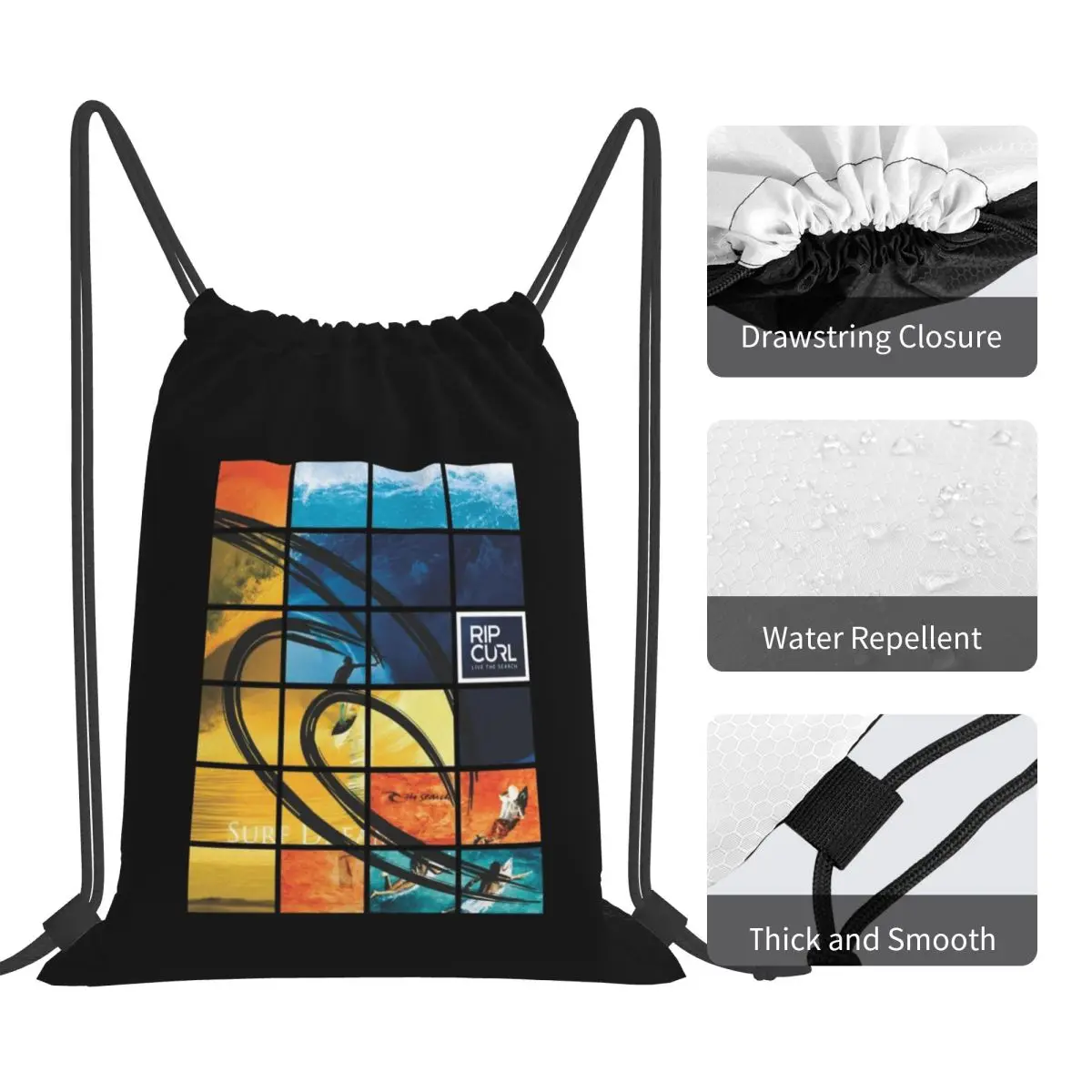 ملصقات Rip Curl Skates Logo حقائب ظهر كاجوال محمولة برباط حقيبة رياضية حقائب كتب للسفر والمدرسة