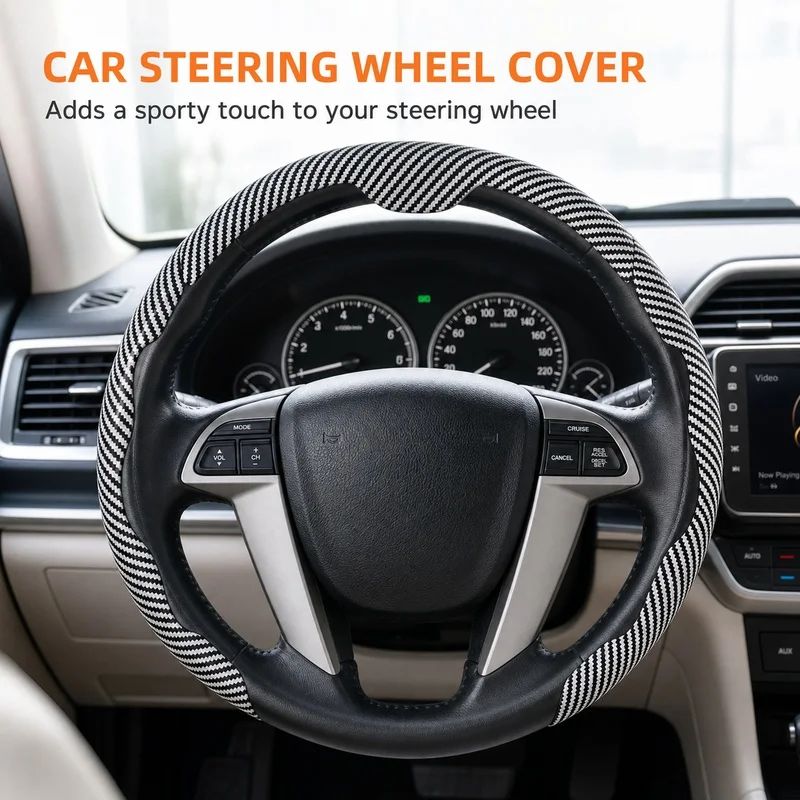 No Standard Model3Car steering wheel cover with snake pattern silver with hand grip，Card-type installation/Stable and non-slip，G