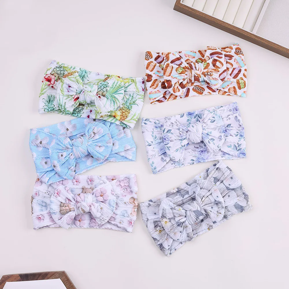 

18 PCS/Lot, 2025 New Floral Baby Knot Bow Nylon Turban Headband For Infant Newborn Hair Accessories