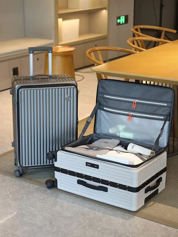 Side open lid luggage zipper trolley case aluminum frame thickened large-capacity