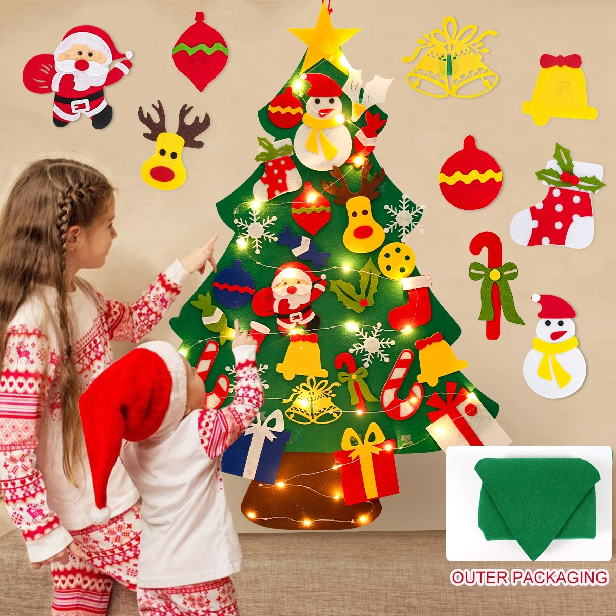 DIY Felt Christmas Tree 2024 Merry Christmas Decorations for Home Navidad Xmas Tree with Light Christmas Ornaments New Year Gift