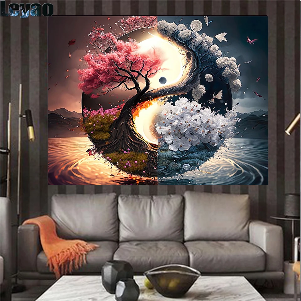 Ying Yang Diamond Painting Tai Chi Landscapes 5D Diamond Art Full Drill Cross Stitch Mosaic Kits Animal Tree Rhinestone Pictures