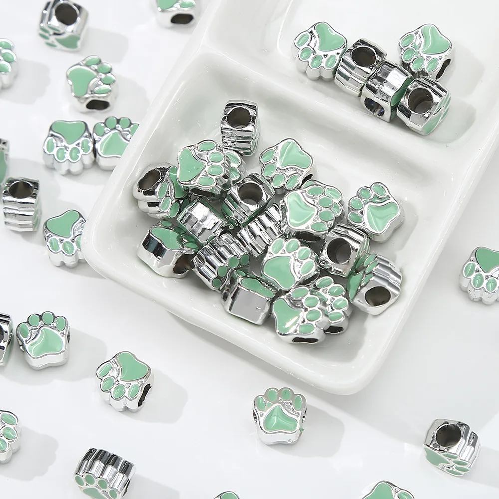 10 stuks 11x7mm Geperforeerde Hond Beer Kat Poot Acryl Druppel Olie Groot Gat Geïsoleerde Kralen Voor voor Sieraden Maken Diy Accessoires