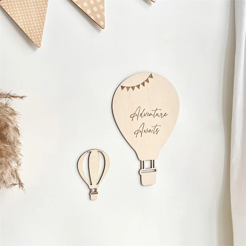 INS Nordic Wooden Hot Air Balloon Wall Stickers Wood Balloon Sticker Set Kids Room Decoration Ornament Home Crafts Nursery Decor view 5