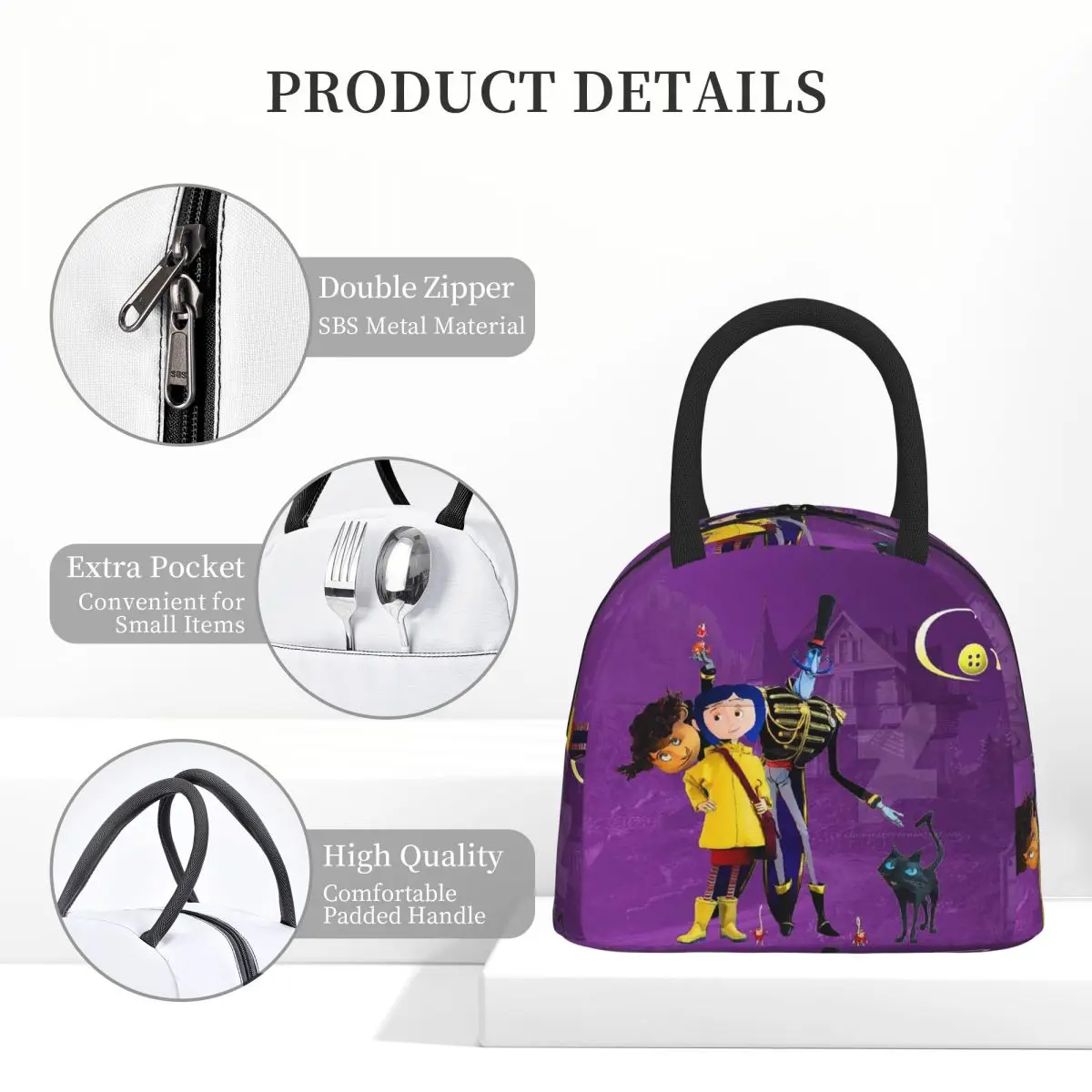 Coralines Halloween Cartoon Anime Borse per il pranzo Bento Box isolato Borsa per il pranzo portatile Borsa da picnic Borsa termica per donna Ufficio per bambini