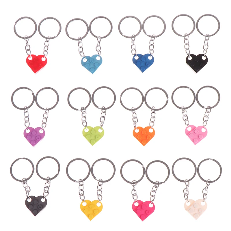 2Pcs Cute Love Heart Brick Keychain For Couples Friendship Birthday Jewelry Gift