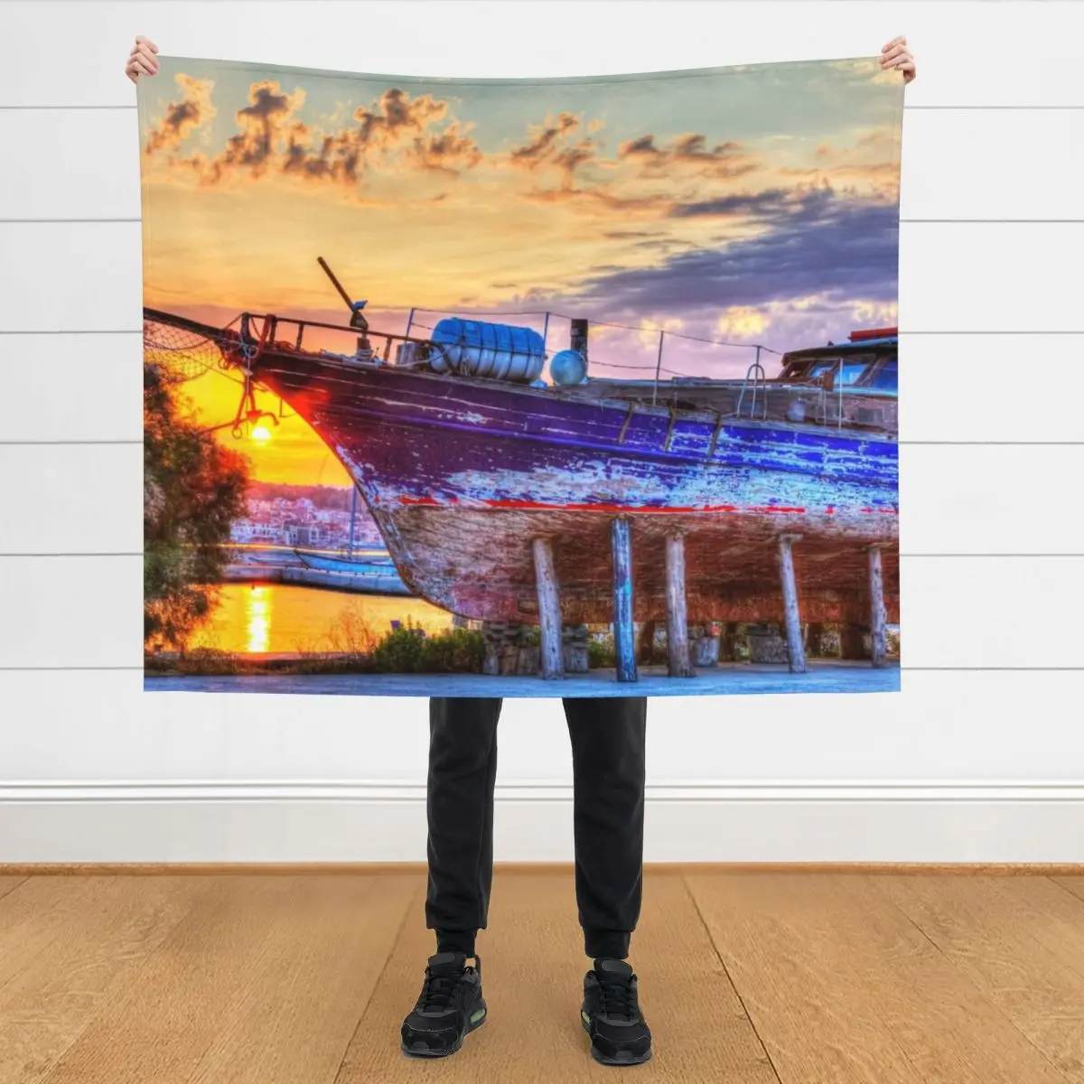 

Kefalonia, Greek Shipyard Sunset Throw Blanket Furry Luxury Brand Warm Sofa Blankets