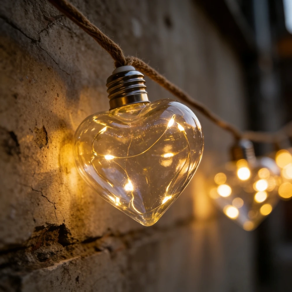 

Solar Heart Shaped Bulb String Lights, Waterproof LED Fairy Lights with Hemp Rope for Outdoor Camping Patio Wedding Party Decor