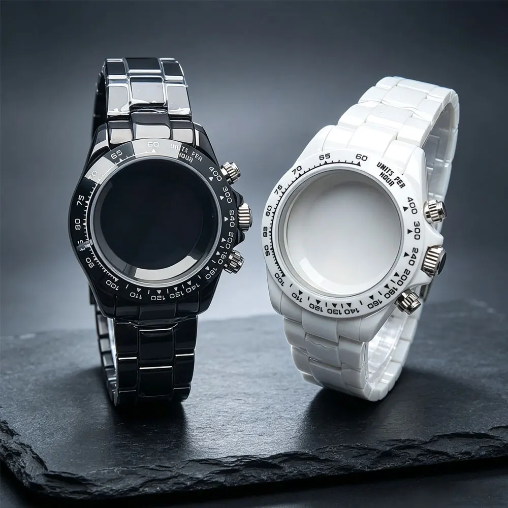 38.5mm white black ceramic case 4130 VK63 Sapphire watch crystal  for installing accessories for VK63 4130 movement wristwatches