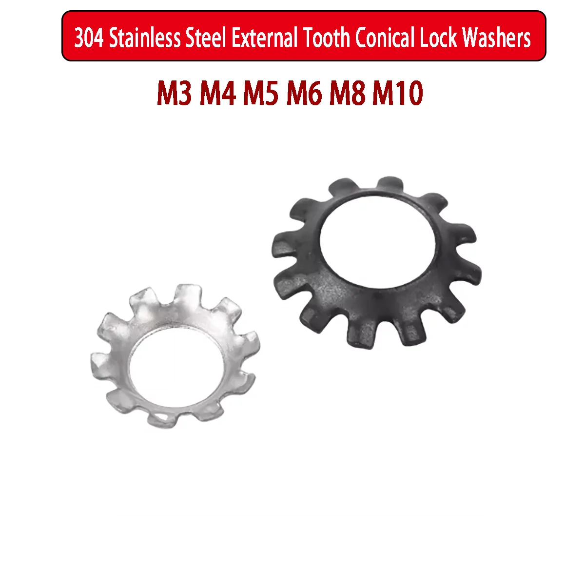 304 Stainless Steel External Tooth Conical Lock Washers - Black Oxide Anti-Slip Anti-Loosening Serrated Gaskets M3M4M5M6M8M10