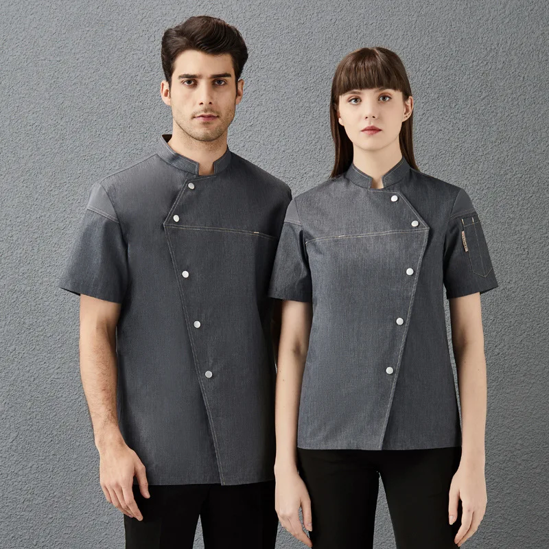 

Chef's work uniform, short-sleeved, summer thin breathable hotel restaurant kitchen clothes, men's chef uniform, white