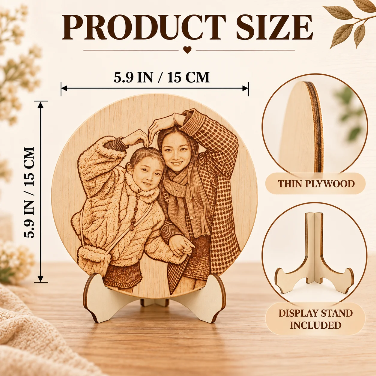 Personalized Customize Photo Engraved Wood Slice Ornament, Commemorative Ornaments, Solid Wood Carvings, creative home Decoratio