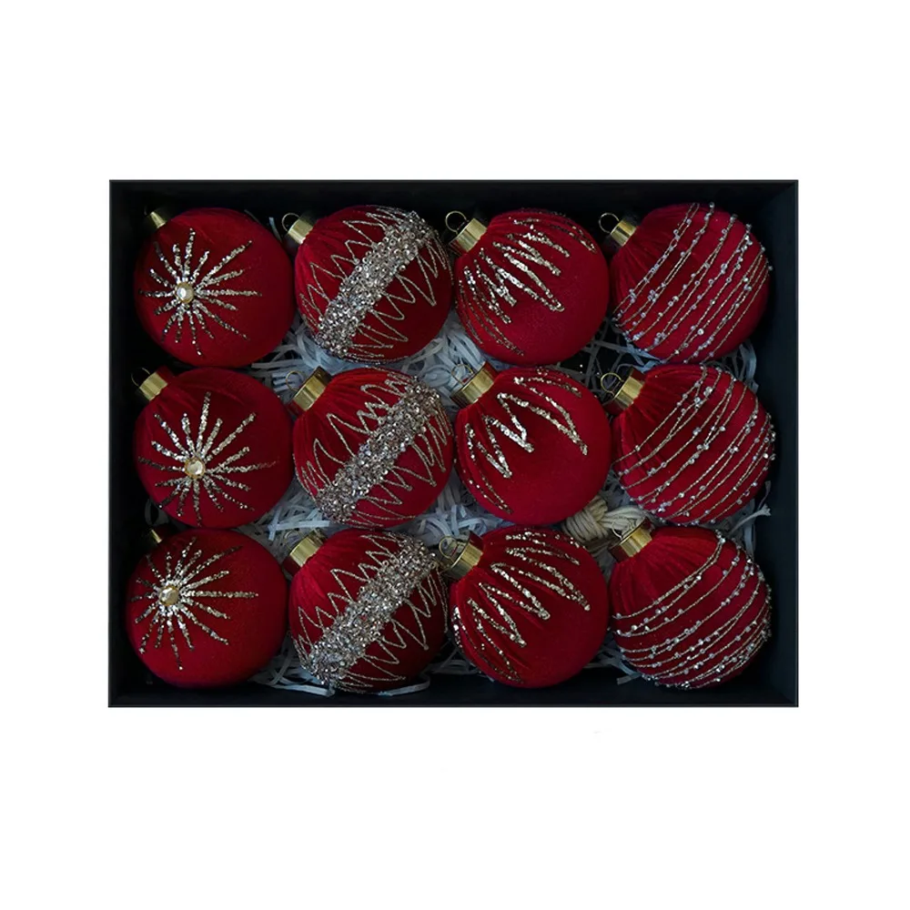 

12pcs/set 8CM Christmas Ball Ornaments Sparkling Flocking Christmas Tree Props Velvet Plastic Christmas Spheres