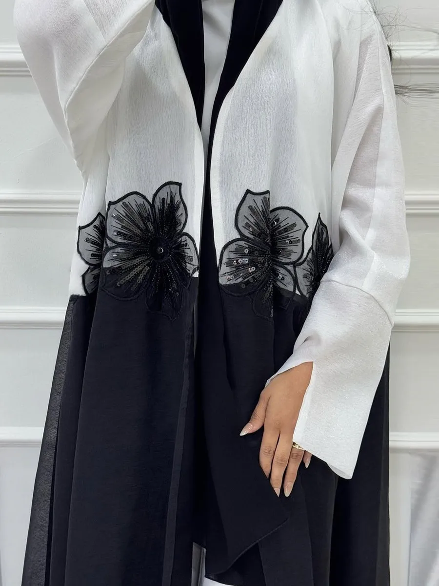 Femmes Eid dubaï Ramadan Abaya luxe mode musulmane Applique Kimono Cardigan pli Robe Maxi caftan Robe Femme Islam vêtements