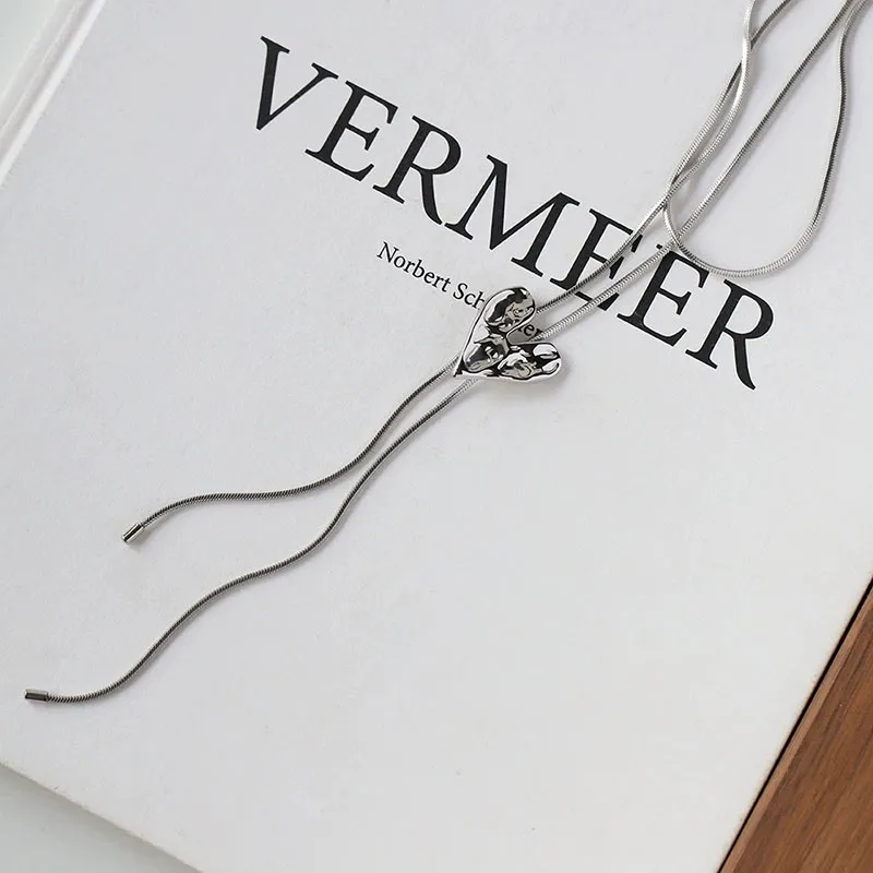 Irregular heart withdraw long necklaces stainless steel long necklaces adjustable korean fashion jewelry non tarnish 2024