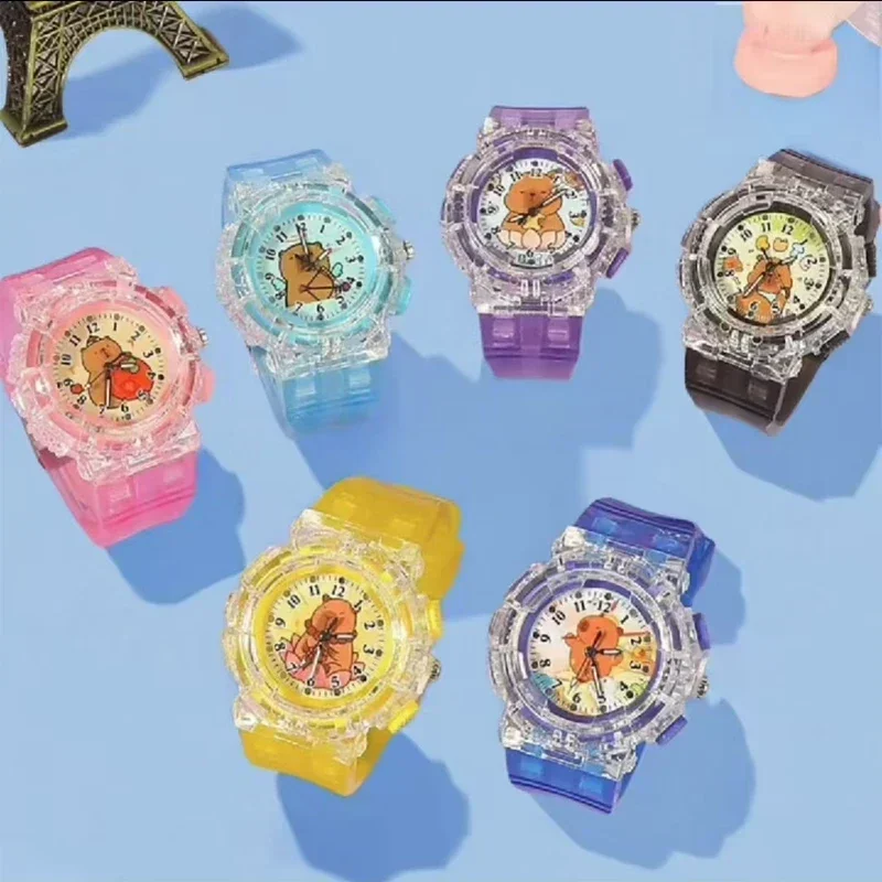 2025 New Cool Cartoon Capybara Kids Girls Children Quartz Pointer Watch Lights Flashing Party Gifts Toy Wrist Watches Clock